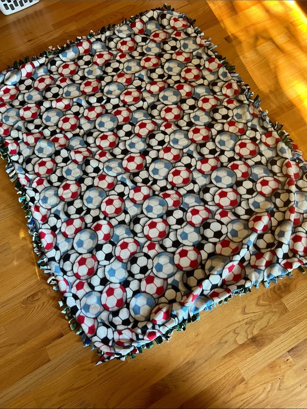 Soccer / Mountain Pattern Fleece Throw Blanket - Blue, Red, Black